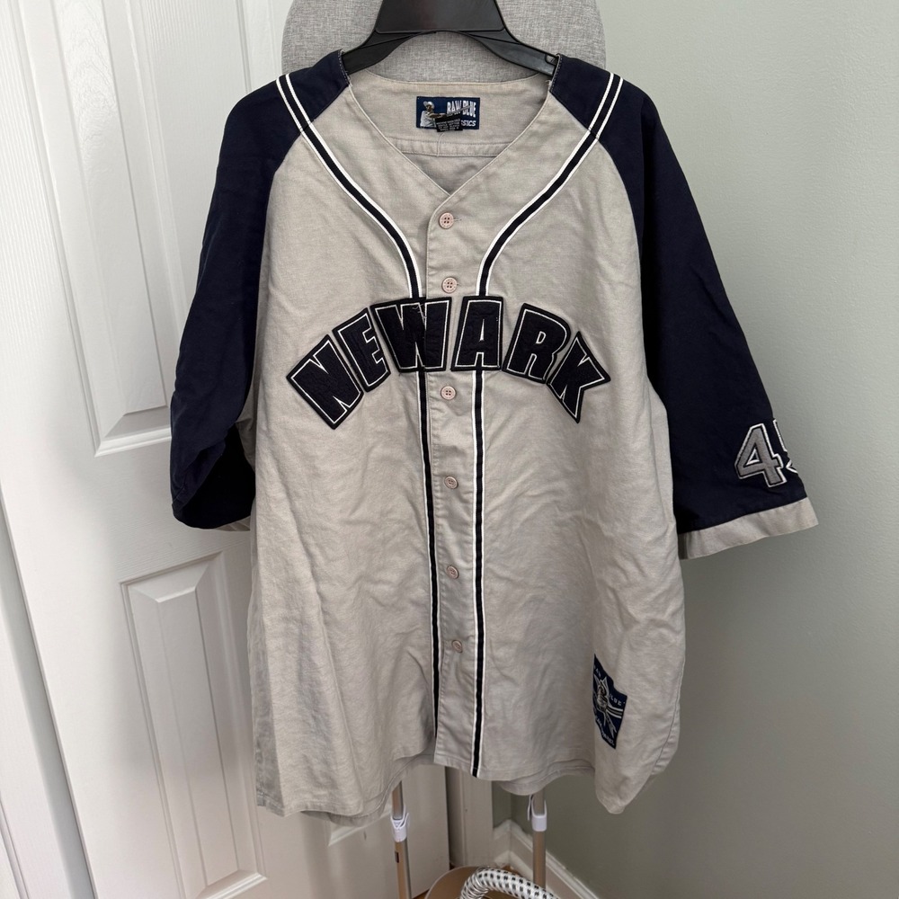 Raw Blue Classics Newark Baseball Jersey 3XL Linen Y2K Hip Hop Streetwear 45